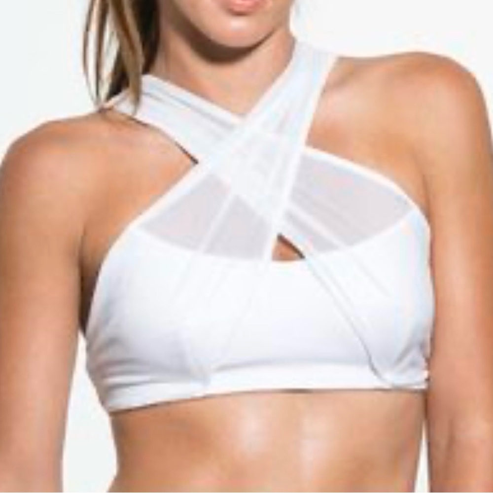 Free People White Mesh halter with Crisscross Straps